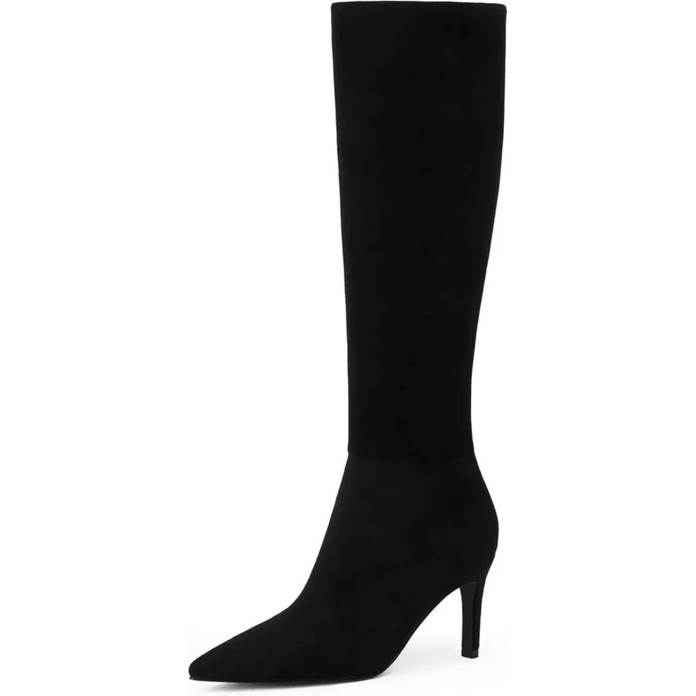 Modatope Knee High Suede Black Boots Women Pointed Toe Tall Stiletto Heel 8.5‎